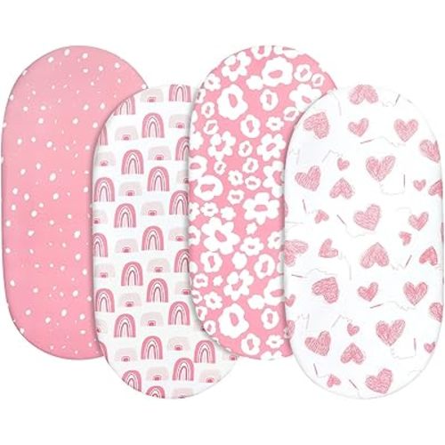Gllquen Baby Bassinet Sheets 4 Pack, Breathable Cozy Fitted Mattress Sheet, Elastic Travel Crib Fashionable Floral Pattern, Standard Cradle Safe Sheets for Baby Boys Girls 32"x16"(Love)