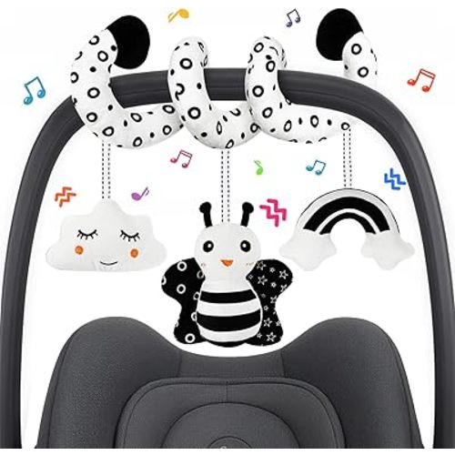 Car Seat Toy,Stroller Toys,Car Seat Toys for Babies 0-6 months Boy Girl,Spiral Hanging Stroller Black and White High Contrast Sensory Toy Newborn Plush Activity Toys Thank You Gifts for 0 3 6 9 Months