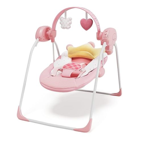 Baby Swings for Infants, Baby Girl Swing for Newborn, Portable Infant Swing with Music, Adaptable Speed, Timing, Soft Cushion, 0-9 Months 20 lbs(Pink)