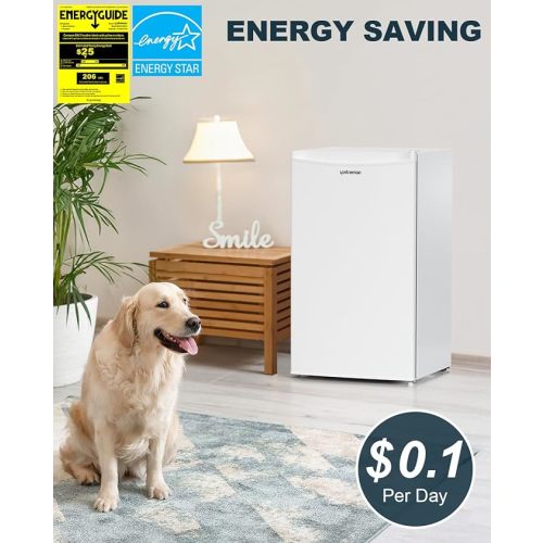 Upstreman 3.2 Cu.Ft Mini Fridge with Freezer, Single Door Mini Fridge, Adjustable Thermostat, Mini Refrigerator for Dorm, Office, Bedroom, White-BR321 - Snow White