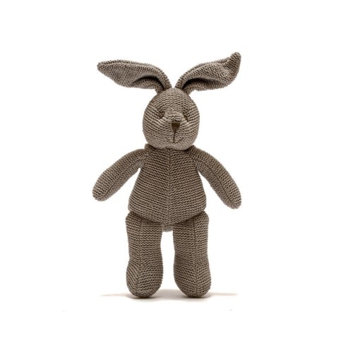 Knitted Organic Cotton Grey Bunny Baby Rattle by Best Years