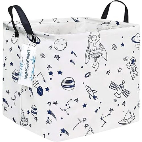 LANGYASHAN Square Storage Baskets Waterproof Canvas Children Laundry Nursery Hamper for Shelves Gift Baskets Toy Organizer Room Decor (Square spaceship)
