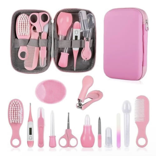 Baby Grooming Kit, Infant Safety Care Set with Hair Brush Comb Nail Clipper Nasal Aspirator,Baby Essentials Kit for Newborn Girls Boys (Pink Baby Grooming kit)