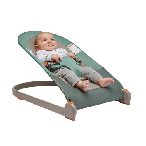 Boon Slant Portable Baby Bouncer - Folding Baby Seat for Infants - Lightweight Portable Baby Chair with Machine Washable Fabric and 3-Point Harness - Dark Green