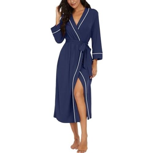 PrinStory Womens Robe Long Knit Bathrobe Lightweight Soft Robes Ladies Bath Robe