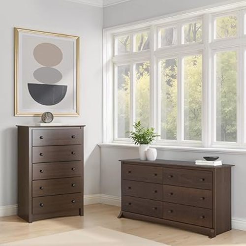 Prepac Fremont 6 Drawer Double Dresser (Espresso) and 5-Drawer Chest (Espresso)