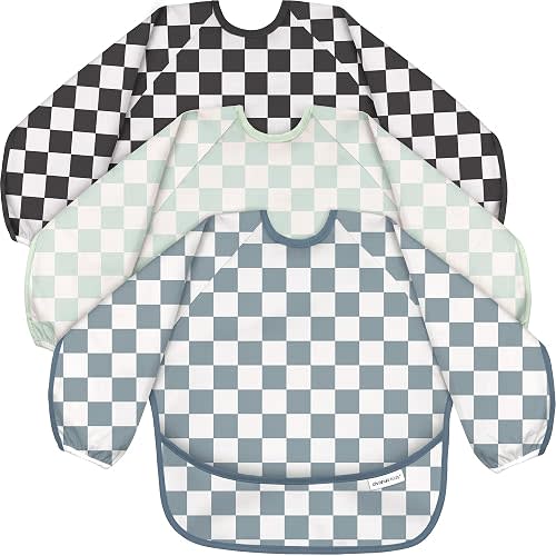 3 Pack Long Sleeve baby Bibs for Eating, Waterproof Smock Bib