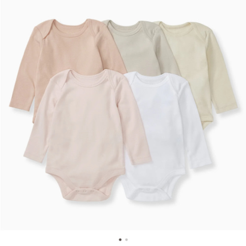 Solid Organic Cotton Long Sleeve Baby Bodysuits 5 Pack Pink Sand