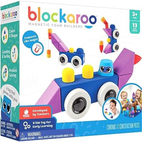 Magnetic Foam Blocks – STEM Preschool Toys for Children, Toddlers, Boys and Girls, The Ultimate Bath Toy – Roadster Set, Bath Building Blocks, Engineering Toys for Kids 3-6