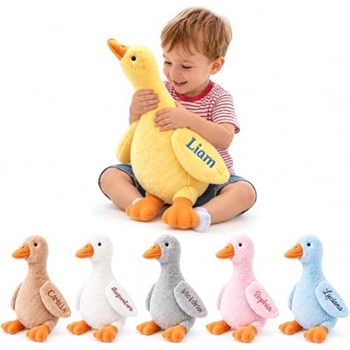Personalized Goose Stuffed Animal Custom Name Embroidered Plush Baby Gift