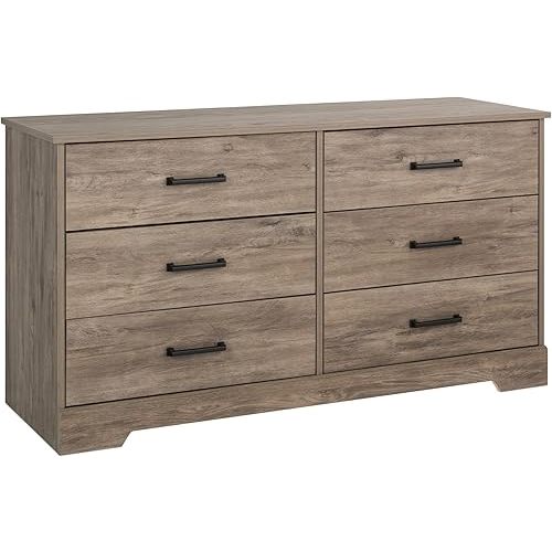 Prepac Rustic Ridge Farmhouse 6-Drawer Double Dresser, Brown Dresser for Bedroom, Chest of Drawers with 6 Storage Drawers, 53.25” wide x 18.25” deep x 28.5” tall, Brown