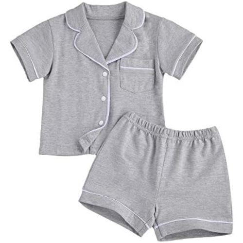 BULINGNA Kids Toddler Baby Girl Boy Summer Two Piece Pajamas Set Button Down Top with Shorts