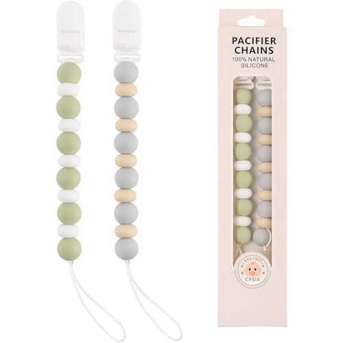 Pacifier Clips, 2PCS Silicone Soother Clips, BPA Free Pacifier Clip Pacifier Holder for Newborn Baby Boy Girl Gifts (B-Green)