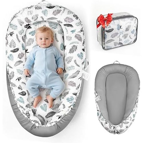 Baby Lounger & Nest for Newborn 0-24 Months, Baby Nest Supervised Breathable Cotton for Newborn, Newborn Essentials Gifts, Breathable Portable Infant Lounnger for Travel and Home