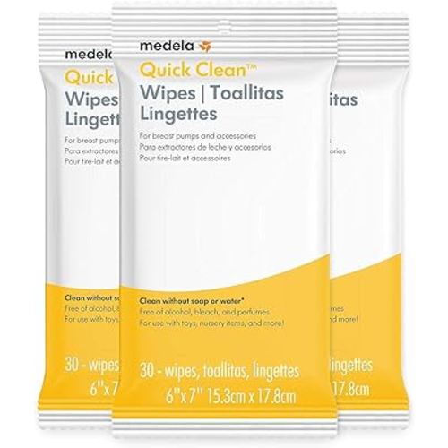 Medela Quick Clean Breast Pump & Accessory Wipes 90ct, 3 Pack of 30 Count