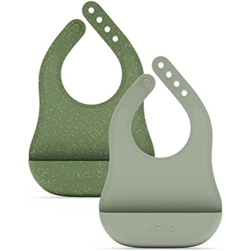 Lalo The Bib - Waterproof, Non-Toxic Silicone Baby Bib with Adjustable Neck Band & Silicone Food Pouch Catcher, Set of 2