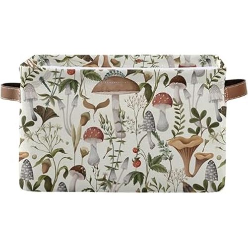 Mushrooms Berries Rectangle Storage Basket Collapsible Storage Bin for Nursery Toys Books Waterproof Baskets for Closet Shelves Bedroom Decor