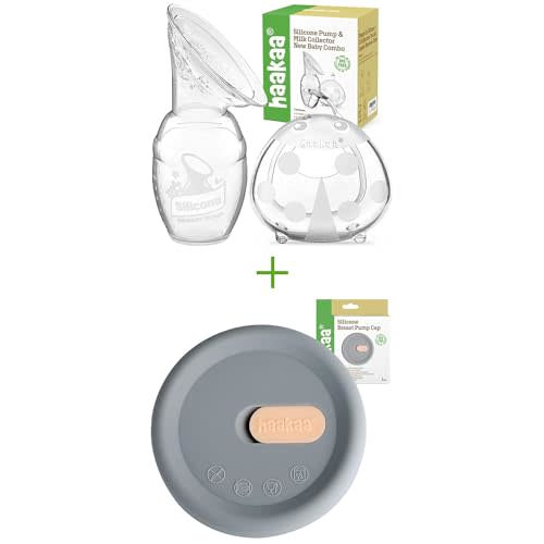 haakaa Manual Breast Pump 4oz/100ml and Ladybug Milk Collector 2.5oz/75ml and Silicone Cap Combo
