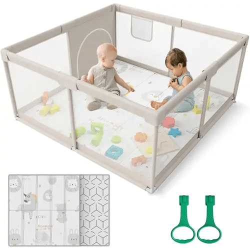 ZEEBABA Baby Playpen with Mat, 47x47inch Playpen for Babies and Toddlers, Small Baby Play Pens, Play Yard for Infants with 47" Play Mat, Playard with Gate