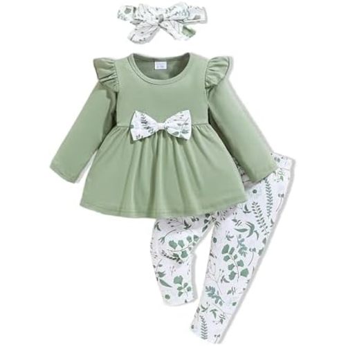 Baby Girl Clothes Toddler Girl Outfits Infant Girl Summer Clothes for Girl Ruffle Shirt Pants+Cute Headband 3PCS