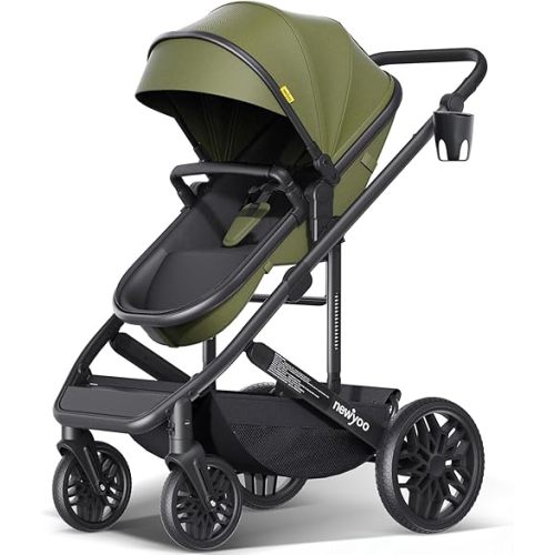 Baby Stroller with Newborn Bassinet, Baby/Infant Strollers w Convertible/Reversible Seat & Cup Holder, Coches para Bebes, 2-in-1 Rear-Facing Pram, One-Hand Quick Fold, 516M, Green