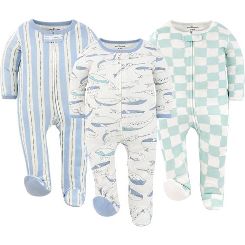 The Peanutshell 3 Pack Footed Sleepers - 0-3 Months Baby Boy Clothes, Cotton Footie Pajamas, Baby Boy Gifts - Soft Nautical
