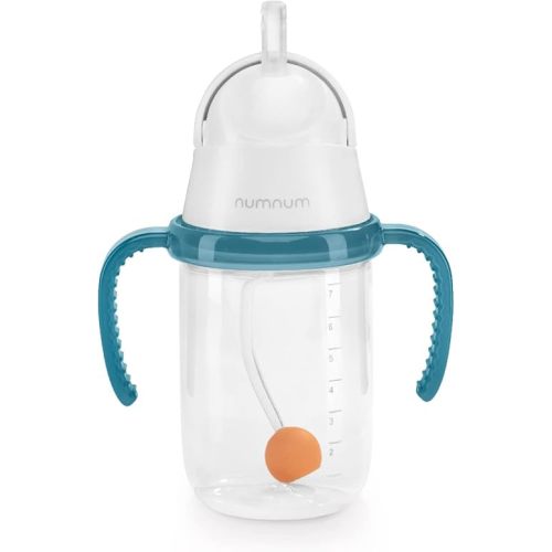 NumNum Weighted Straw Cup for Infant & Toddler 6-12 months - Expert Endorsed - 7oz Training Baby Cups w/Removable Handles - Easy to Use Self Feeding & Drinking Skills - Food-Grade Silicone (Blue)