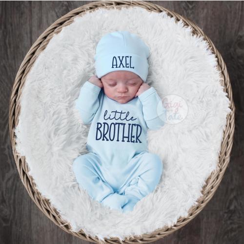 Little Brother Outfit Baby Boy Coming Home Outfit Newborn Boy Gift Personalized Lil Bro Outfit Baby Boy Gift Blue