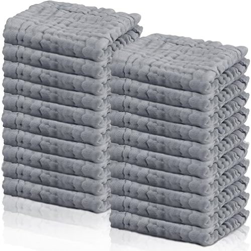 20 Pcs Baby Muslin Washcloth, (Gray)