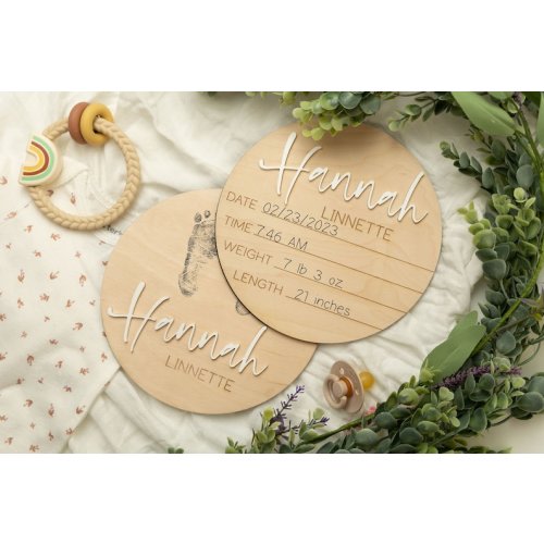 Round Baby Birth Stats & Footprint Sign Hospital Footprint - Etsy