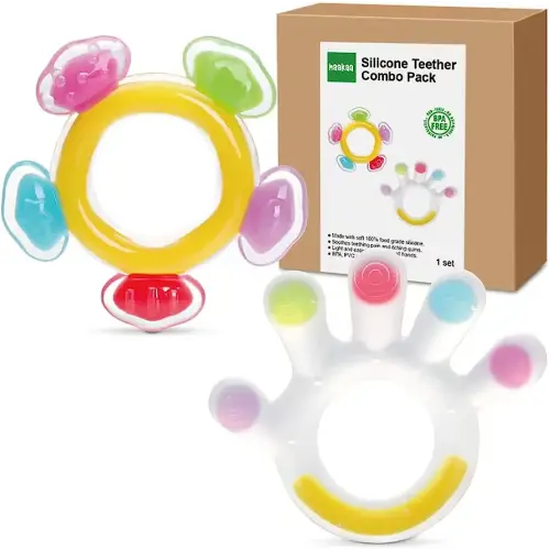 Haakaa Silicone Teether Combo - Baby Freezer Teething Toy - Soft Cold Teether - Soothe Teething Pain & Itching Gums - Perfect Size - Palm & Ferris Wheel Shape for 3M+ Babies BPA Free - 2 pk