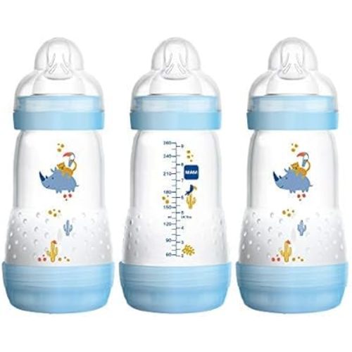 MAM Easy Start Anti-Colic Baby Bottle 9 oz, Medium Flow, Breastfeeding-Like Silicone Nipple Bottle, Reduces Colic, Gas, & Reflux, Easy-to-Clean, BPA-Free, Vented Baby Bottles for Newborns, 2+ Months