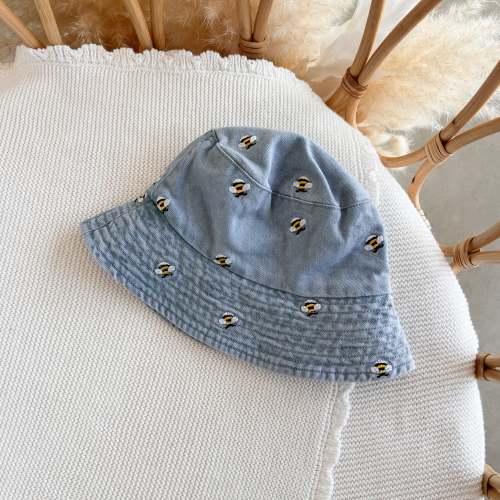 Denim Bee Bucket Hat - Blue