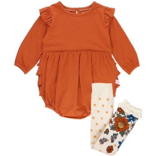 Baby Long Sleeve Romper & Floral Leggings Set, Rust