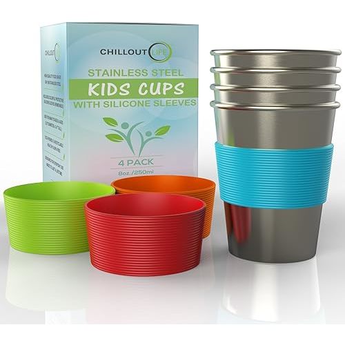 Stainless Steel Cups- Small Metal Cups for Home & Outdoor Activities, BPA Free Healthy Unbreakable Premium Metal Drinking Glasses (4-Pack)