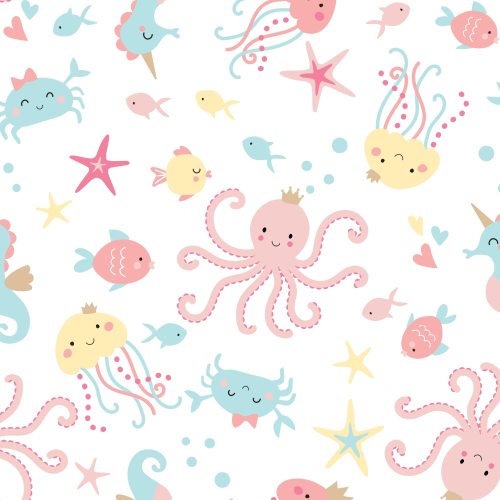 Bedtime Originals Ocean Mist Ocean Sea Animals Fitted Crib Sheet - White