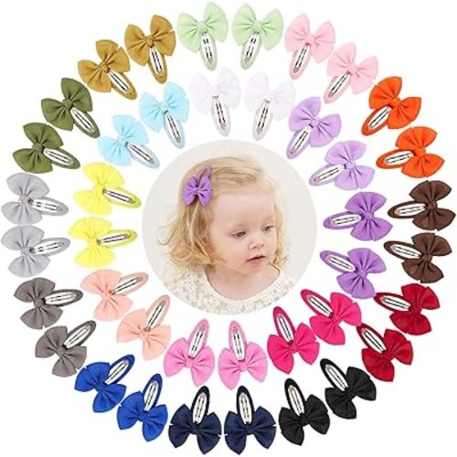 40PCS Snap Hair Bows Clips with Grosgrain Ribbon for Girls, 2 Inch Hair Accessories for Kids and Teens
