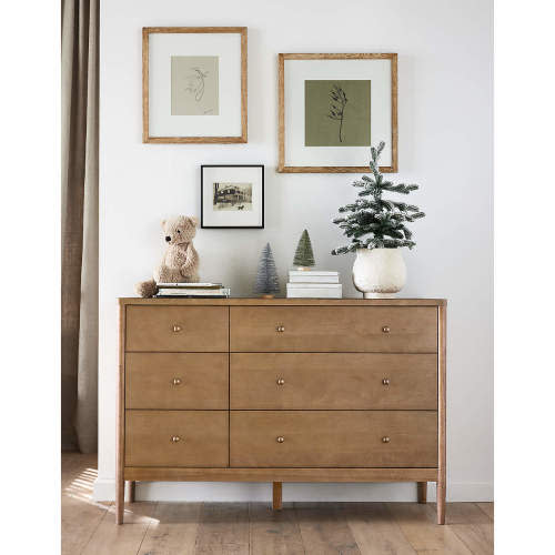 Hampshire 50" Natural Brown Wood 6-Drawer Wide Kids Dresser