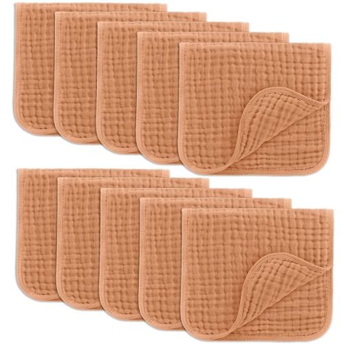 Comfy Cubs Muslin Burp Cloths 20" x 10", Pack of 10 - Large, 6-Layer, Ultra Absorbent 100% Cotton for Baby Drool and Messes - Soft, Safe & Gentle Baby Burp Cloths for Boys & Girls - Caramel