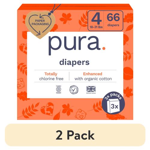(2 pack) Pura Sensitive Soft Sustainable Baby Diapers Size 4, 66 Count (Choose Your Size and Count)