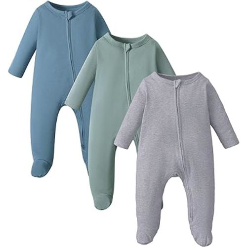 OPAWO Newborn Footie Pajamas with Mitten Cuffs Double Zipper Sleepers Baby Boy Girl Onesie Footed One-Piece Romper 0-6 Months