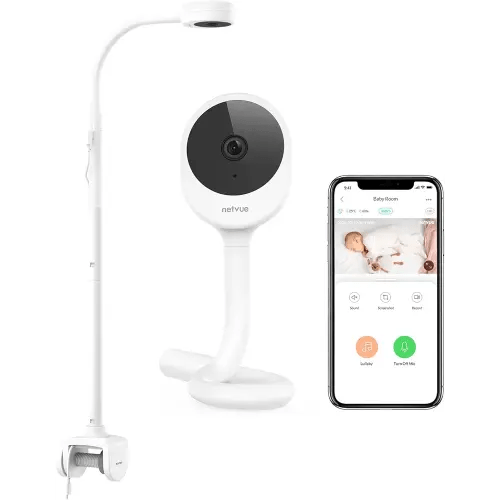 NETVUE Peekababy Baby Camera Monitor, Wireless Baby Monitor with Camera & Audio, 4-in-1 Crib Mount, Smart App, Sleep Analysis & Two-Way Talk (White)