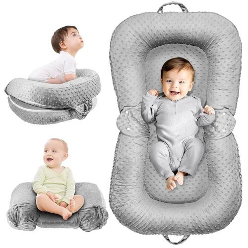 Baby Lounger Pillow - 3-in-1 Infant Lounger Pillow for Newborn 0-24 Months, Breathable & Soft Baby Nest for Baby, Portable Newborn Lounger for Home and Travel, Babies Essentials Gifts, Grey