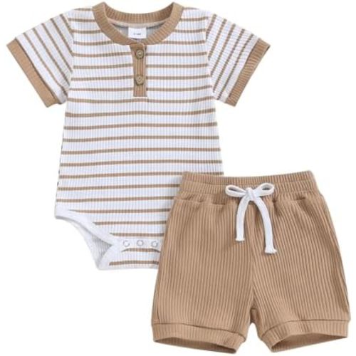 Newborn Baby Boy Girl Clothes 3 6 9 12 18 Months Ribbed Knit Short Sleeve Romper Shorts Set Infant Summer Outfits