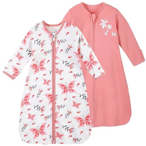 Yoofoss Baby Sleep Sack 0-6 Months Long Sleeve Wearable Blanket Baby 100% Cotton 2-Way Zipper 0.5 Tog Newborn Sleeping Sack, Lightweight(Small)