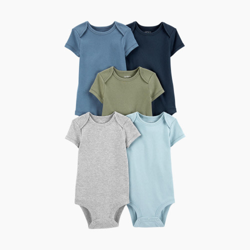 Carter's Short-Sleeve Original Bodysuits (5 Pack) - Grey/Blue/Green, 3M