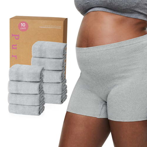 PurComfy Postpartum Boyshort Underwear, 10 Pcs, High Waist Disposable, Seamless Microfiber, Waist 28-42 Inches, Grey