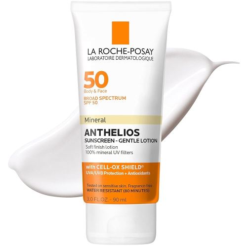 La Roche-Posay Anthelios Mineral Sunscreen SPF 50 Gentle Lotion, Broad Spectrum SPF + Antioxidants, Face & Body Sunscreen, Titanium Dioxide & Zinc Oxide, Oxybenzone Free, Oil Free