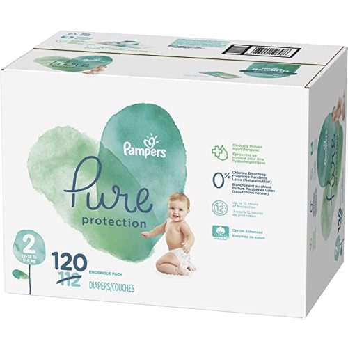 Diapers Size 2, 120 Count - Pampers Pure Protection Disposable Baby Diapers, Hypoallergenic and Unscented Protection, Enormous Pack (Packaging & Prints May Vary) - Size 2 (120 Count)
