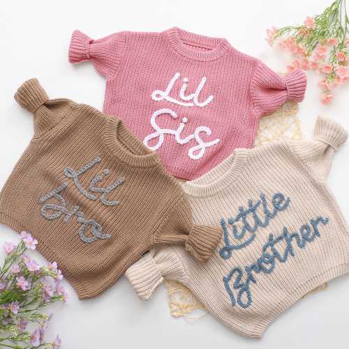 Embroidered Little Brother Sweater, Sibling Matching Set